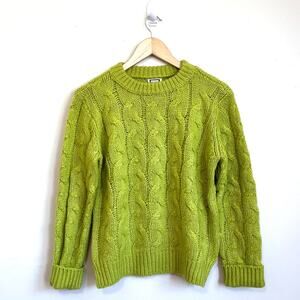 Anthropologie Mo Vint Cable Knit Womens Sweater Size S Green Preppy Fisherman